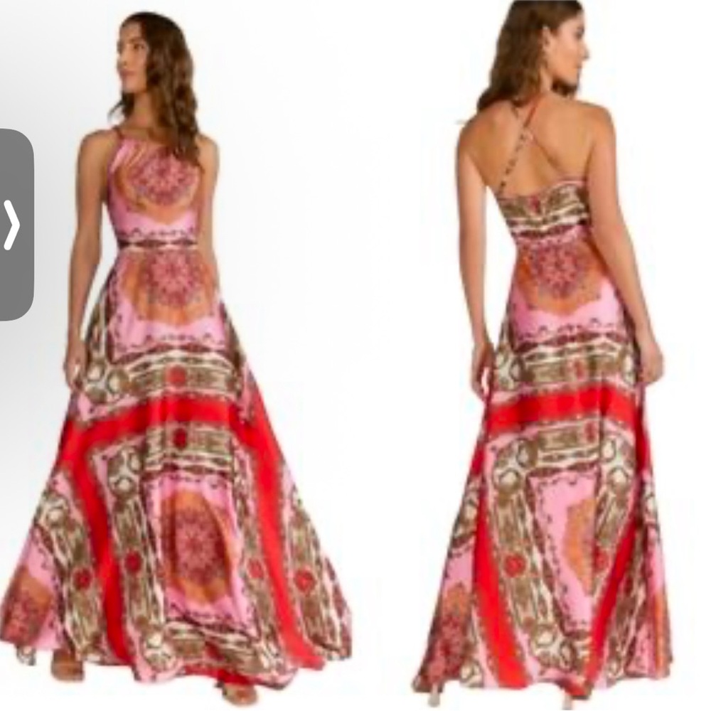 Aakaa Red and Pink Sleeveless Halter Neck Sundress